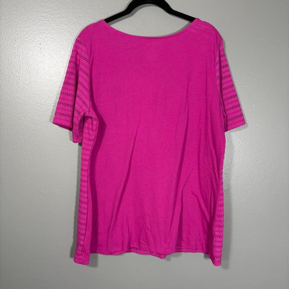 White Stag Bright Pink Crochet Lace Stripe Boho Top - Size XL (16-18) - Women's - Picture 6 of 6